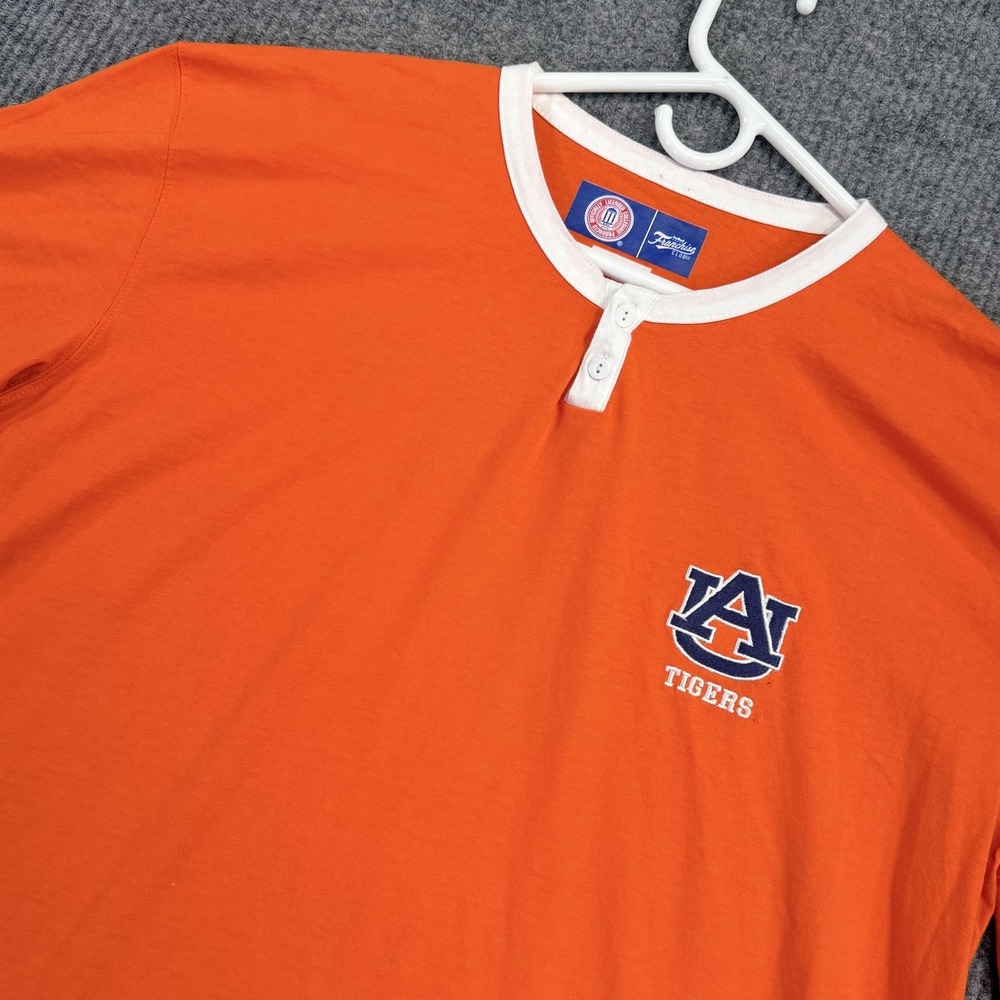 Auburn Tigers Franchise Club Shirt Mens XL Orange NCAA Football Henley Zip Hem